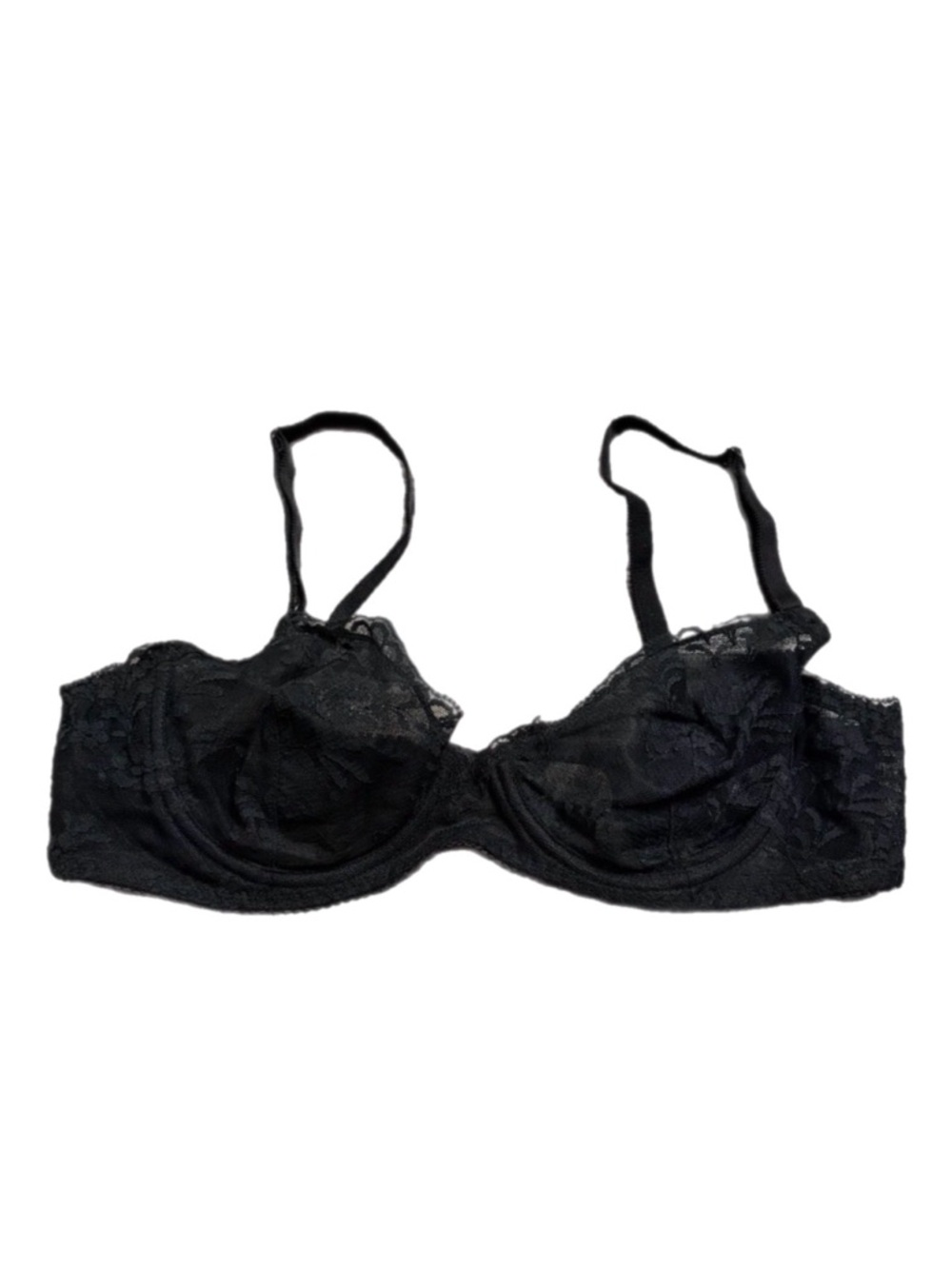 80s/90s European Vintage Floral Embroidered Lace Unlined Bra (Black) Size 34B